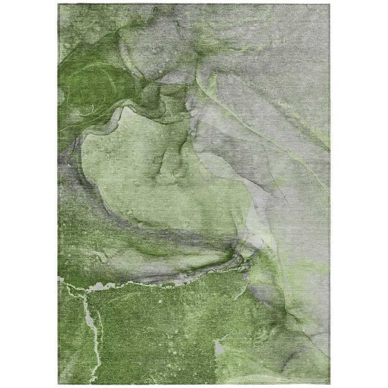 HomeRoots Olive Green 3 ft. x 5 ft. Woven Abstract Polyester Rectangle Indoor/Outdoor Area Rug 2000560585