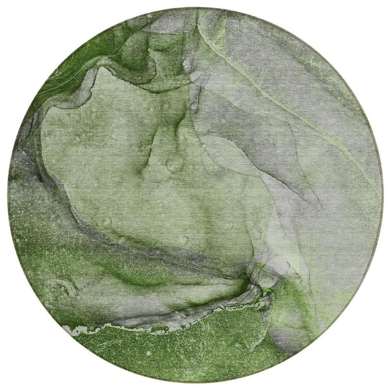 HomeRoots Olive Green 8 ft. Round Woven Abstract Polyester Round Indoor/Outdoor Area Rug 2000560587