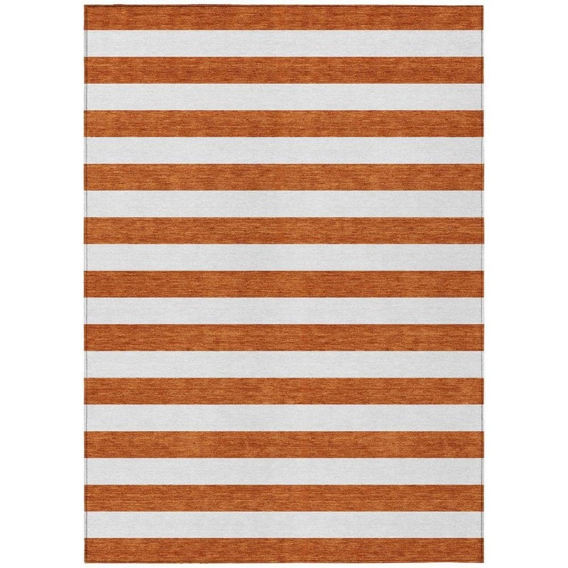 HomeRoots Orange 8 ft. x 10 ft. Woven Striped Polyester Rectangle Indoor/Outdoor Area Rug 2000560903