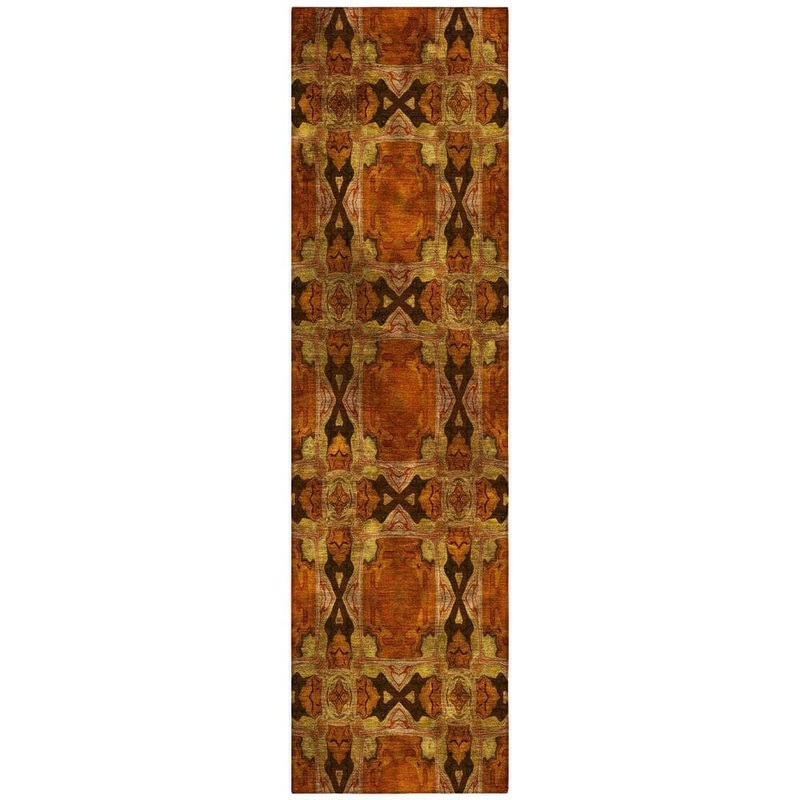 HomeRoots Orange and Rust 2 ft. x 8 ft. Woven Floral;Medallion Runner Indoor/Outdoor Area Rug 2000563458
