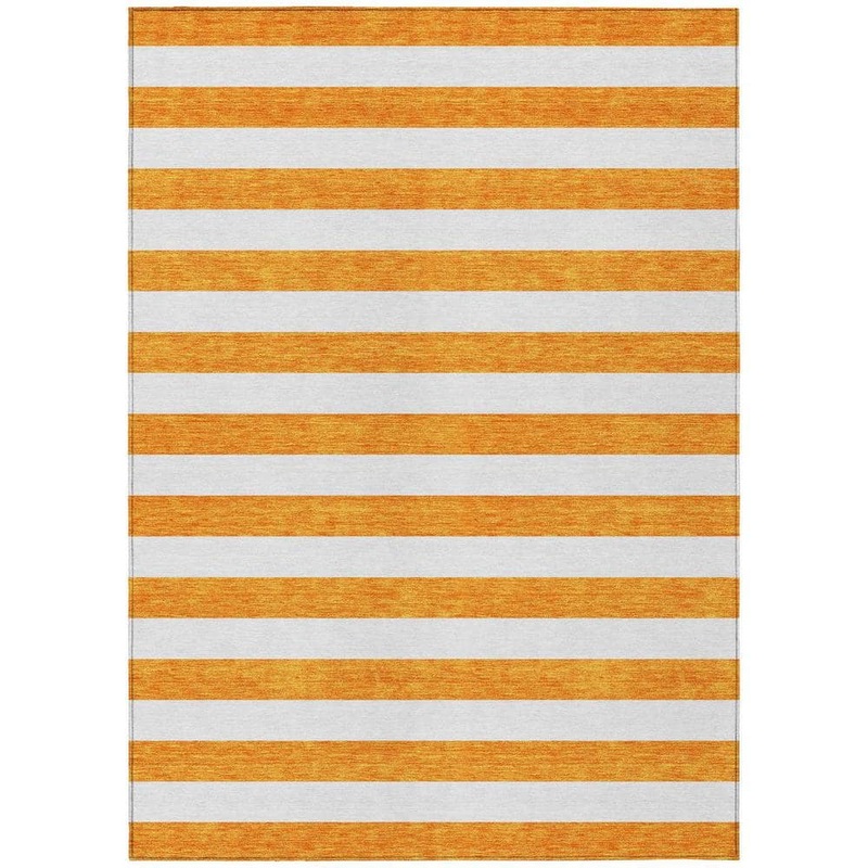 HomeRoots Orange and White 3 ft. x 5 ft. Woven Striped Polyester Rectangle Indoor/Outdoor Area Rug 2000560891