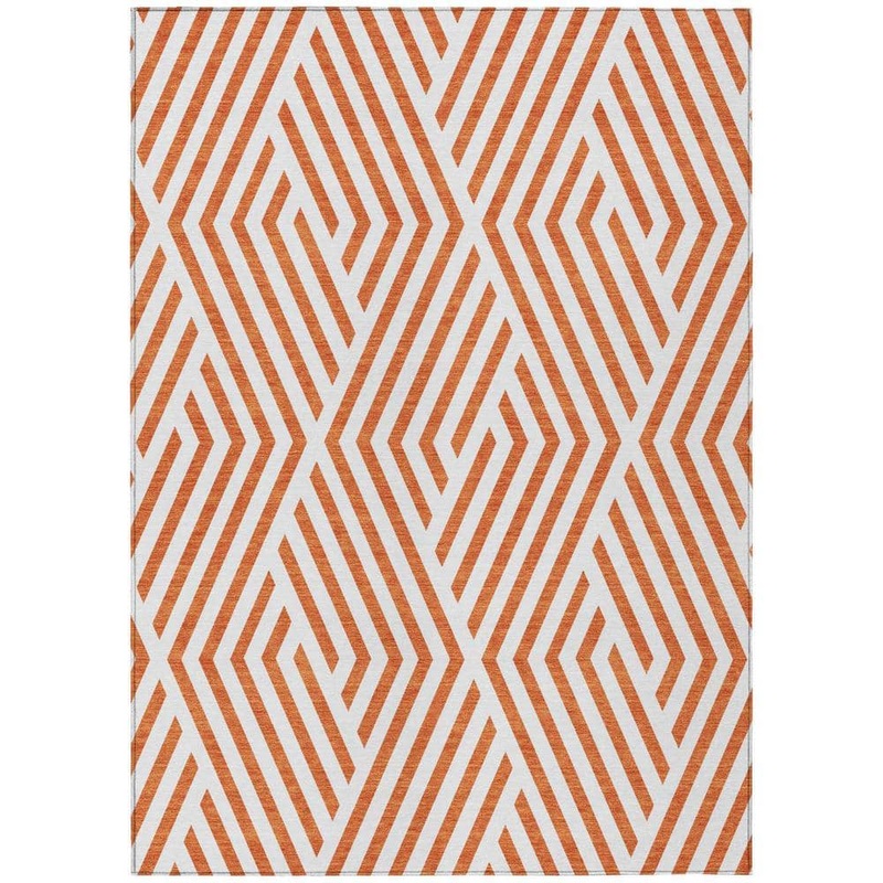 HomeRoots Orange and White 9 ft. x 12 ft. Woven Geometric Rectangle Indoor/Outdoor Area Rug 2000562351