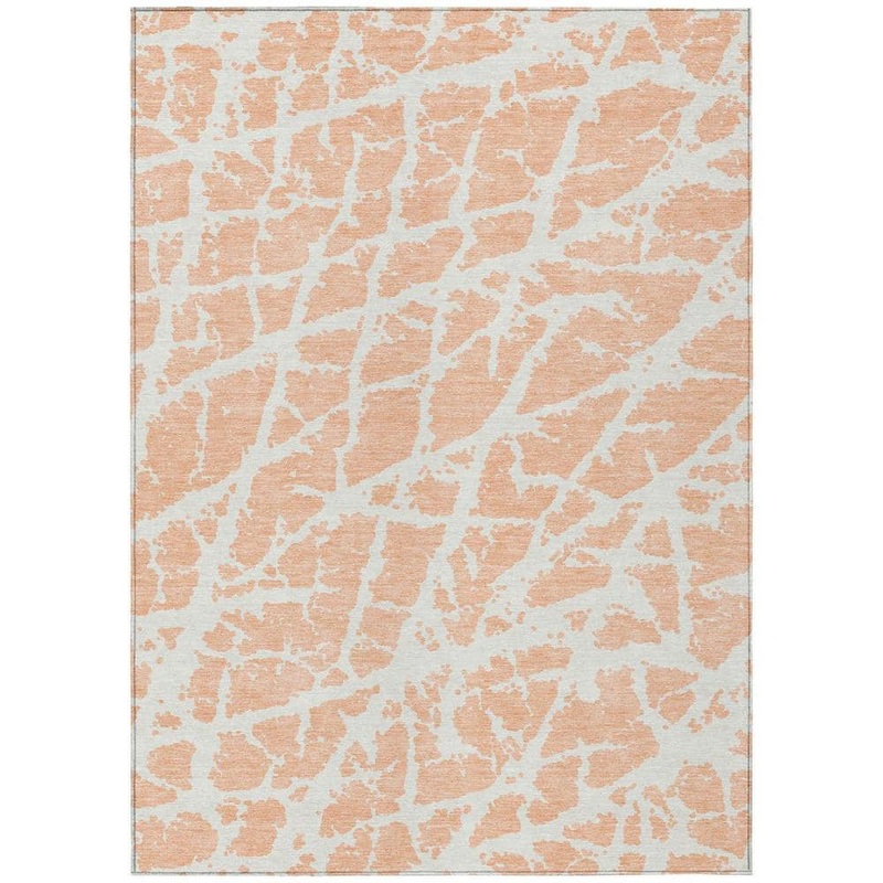 HomeRoots Peach and Ivory 5 ft. x 8 ft. Abstract Indoor / Outdoor Area Rug 2000559293