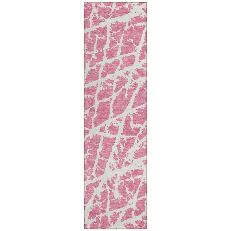 HomeRoots Pink and Ivory 2 ft. x 7 ft. Abstract Indoor / Outdoor Area Rug 2000559299