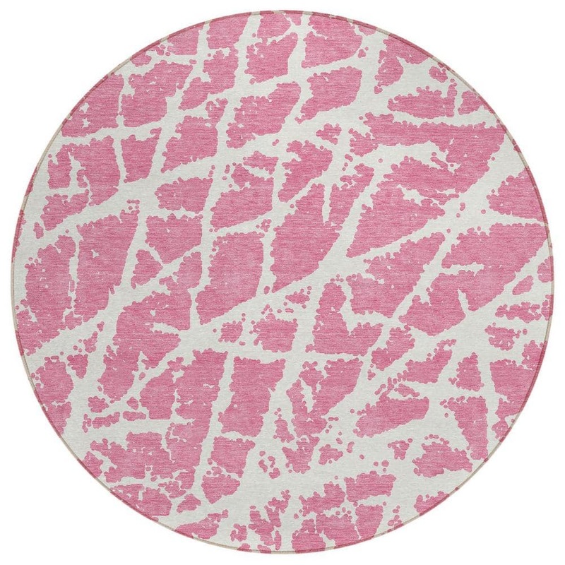 HomeRoots Pink and Ivory 8 ft. Round Abstract Indoor / Outdoor Area Rug 2000559303