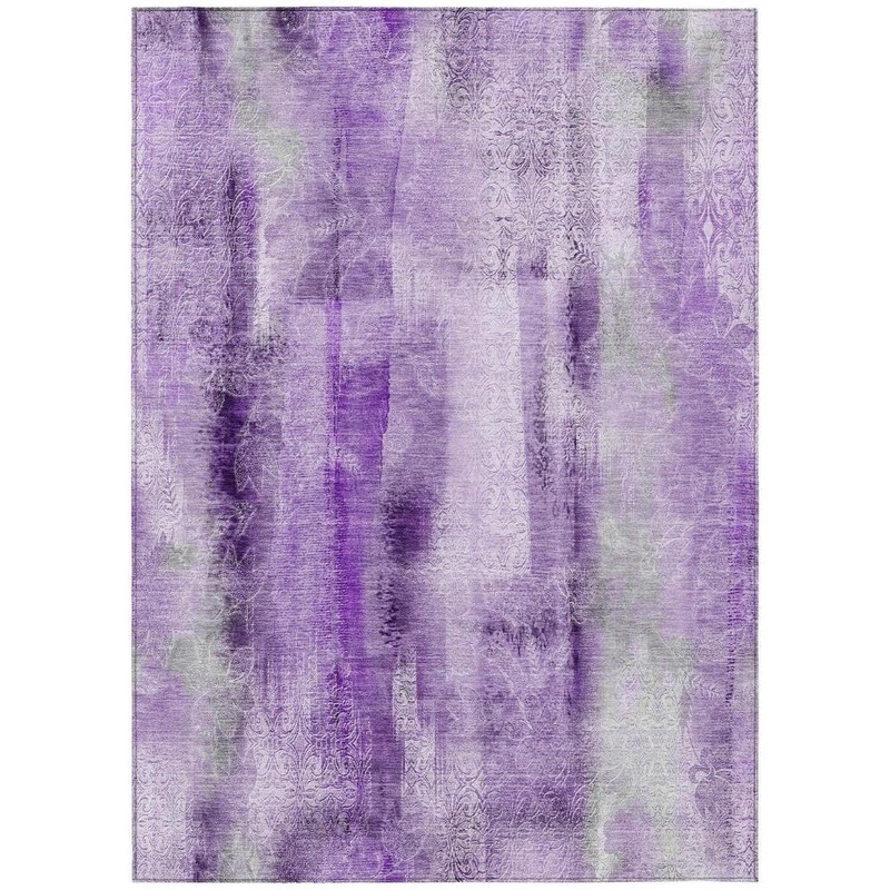 HomeRoots Purple 5 ft. x 8 ft. Woven Border Polyester Rectangle Indoor/Outdoor Area Rug 2000561664