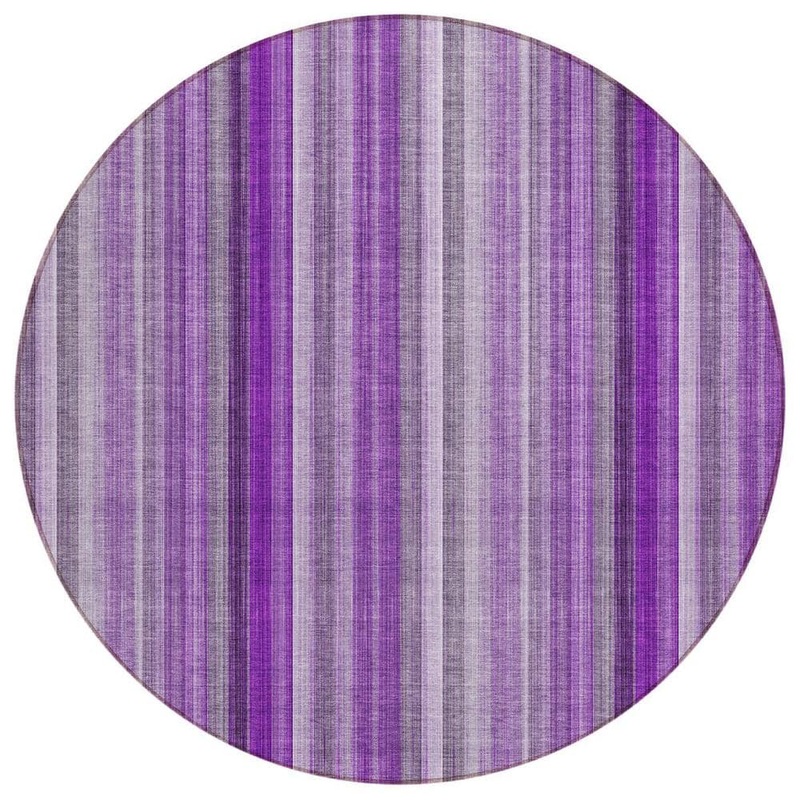 HomeRoots Purple 8 ft. Round Woven Striped Round Indoor/Outdoor Area Rug 2000562079