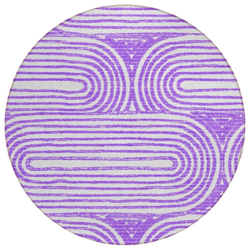 HomeRoots Purple and White 8 ft. Round Woven Abstract Round Indoor/Outdoor Area Rug 2000561854
