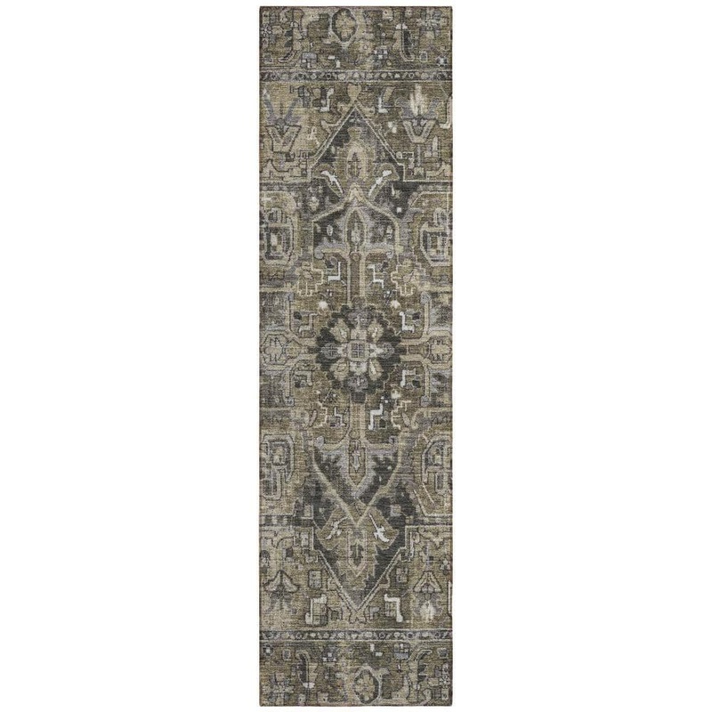 HomeRoots Taupe and Dark Taupe 2 ft. x 8 ft. Woven Oriental Runner Indoor/Outdoor Area Rug 2000563791