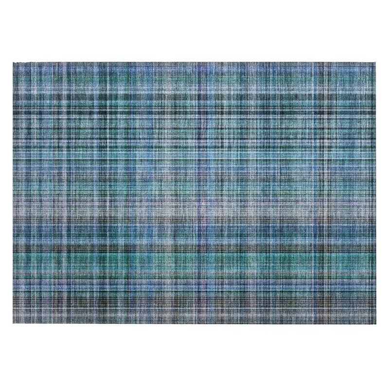HomeRoots Teal 2 ft. x 3 ft. Woven Plaid Rectangle Indoor/Outdoor Area Rug 2000561930