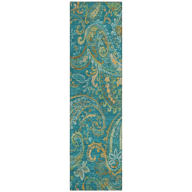 HomeRoots Teal 2 ft. x 8 ft. Woven Paisley Polyester Runner Indoor/Outdoor Area Rug 2000561465