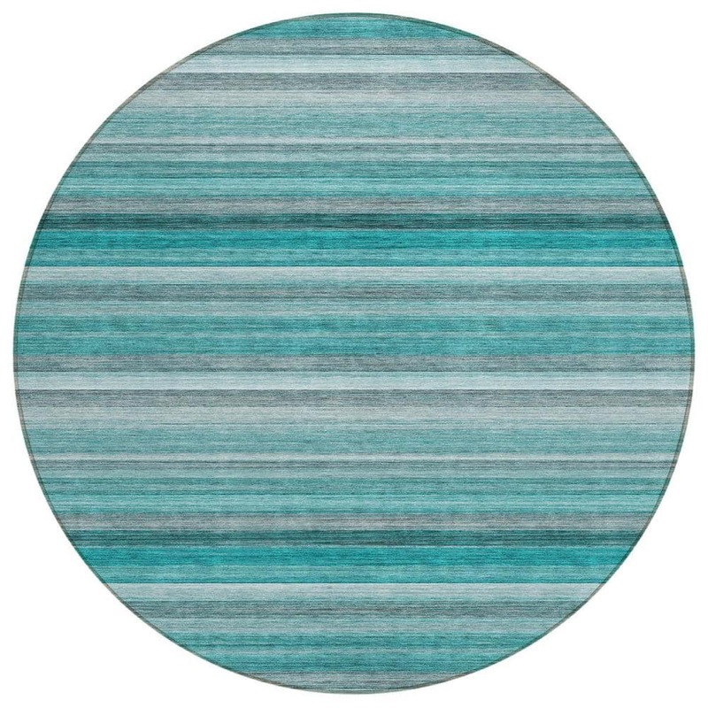HomeRoots Teal 8 ft. Round Woven Striped Polyester Round Indoor/Outdoor Area Rug 2000561543