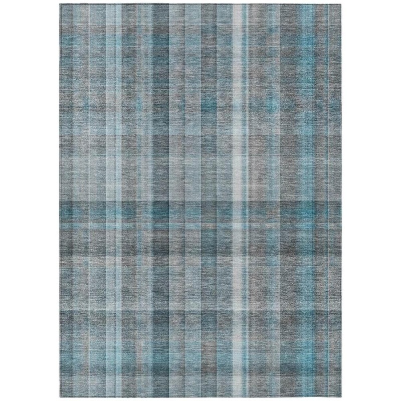 HomeRoots Teal 8 ft. x 10 ft. Woven Plaid Polyester Rectangle Indoor/Outdoor Area Rug 2000561508