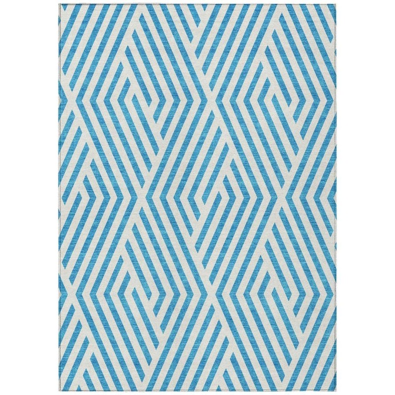 HomeRoots Teal and White 9 ft. x 12 ft. Woven Geometric Rectangle Indoor/Outdoor Area Rug 2000562387