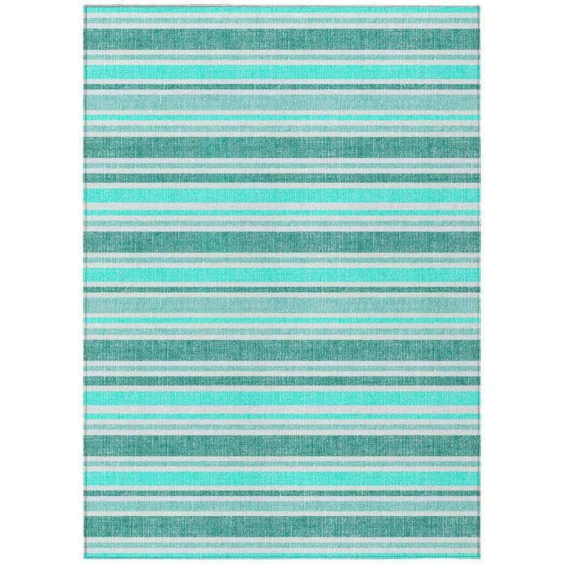 HomeRoots Turquoise 3 ft. x 5 ft. Woven Striped Polyester Rectangle Indoor/Outdoor Area Rug 2000561287