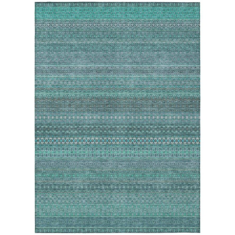 HomeRoots Turquoise 8 ft. x 10 ft. Woven Striped Polyester Rectangle Indoor/Outdoor Area Rug 2000560795