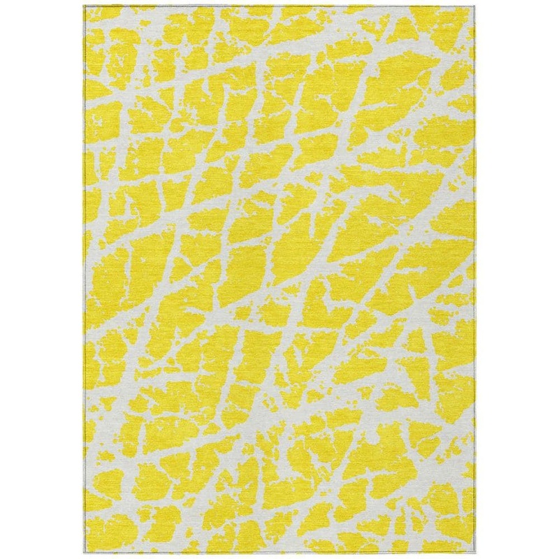 HomeRoots Yellow and White 5 ft. x 8 ft. Abstract Indoor / Outdoor Area Rug 2000559338