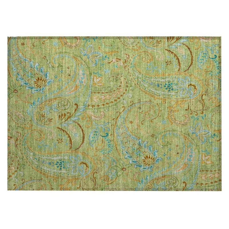 HomeRoots Artichoke Green 2 ft. x 3 ft. Woven Paisley Polyester Rectangle Indoor/Outdoor Area Rug 2000561374