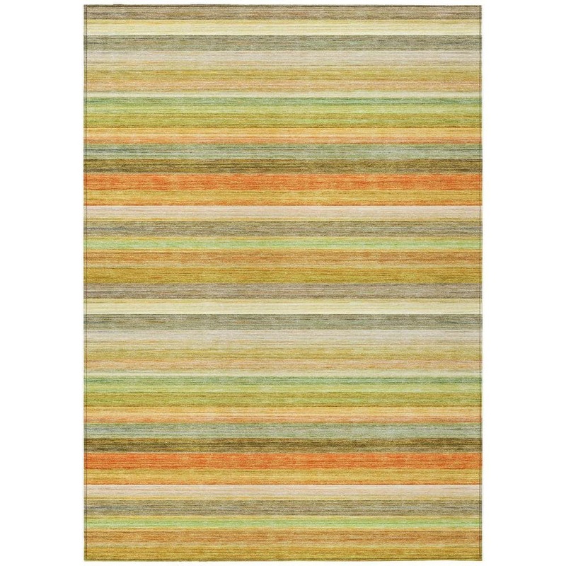 HomeRoots Artichoke Green 5 ft. x 8 ft. Woven Striped Polyester Rectangle Indoor/Outdoor Area Rug 2000561515