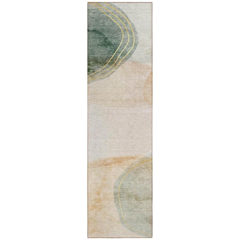 HomeRoots Beige and Green 2 ft. x 8 ft. Woven Abstract Runner Indoor/Outdoor Area Rug 2000562138