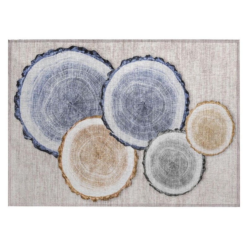 HomeRoots Beige Blue and Gold 2 ft. x 3 ft. Woven Geometric Rectangle Indoor/Outdoor Area Rug 2000564392