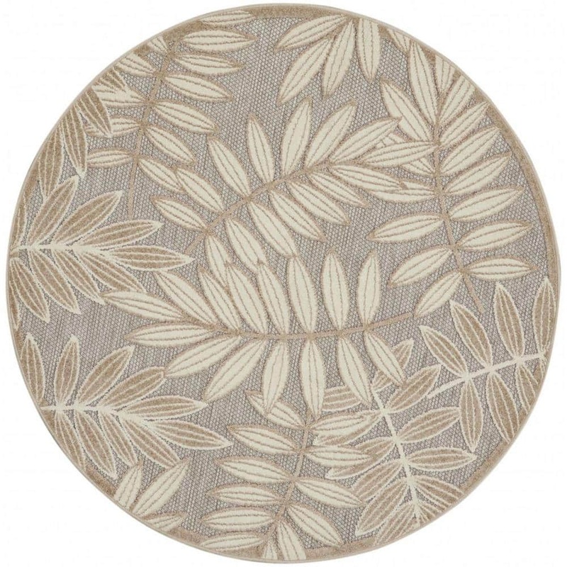 HomeRoots Bernadette Beige 5 ft. Round Floral Polypropylene Indoor/Outdoor Area Rug 2000384957