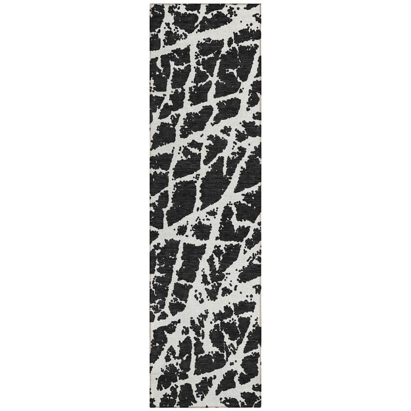 HomeRoots Black and White 2 ft. x 7 ft. Abstract Indoor / Outdoor Area Rug 2000559236