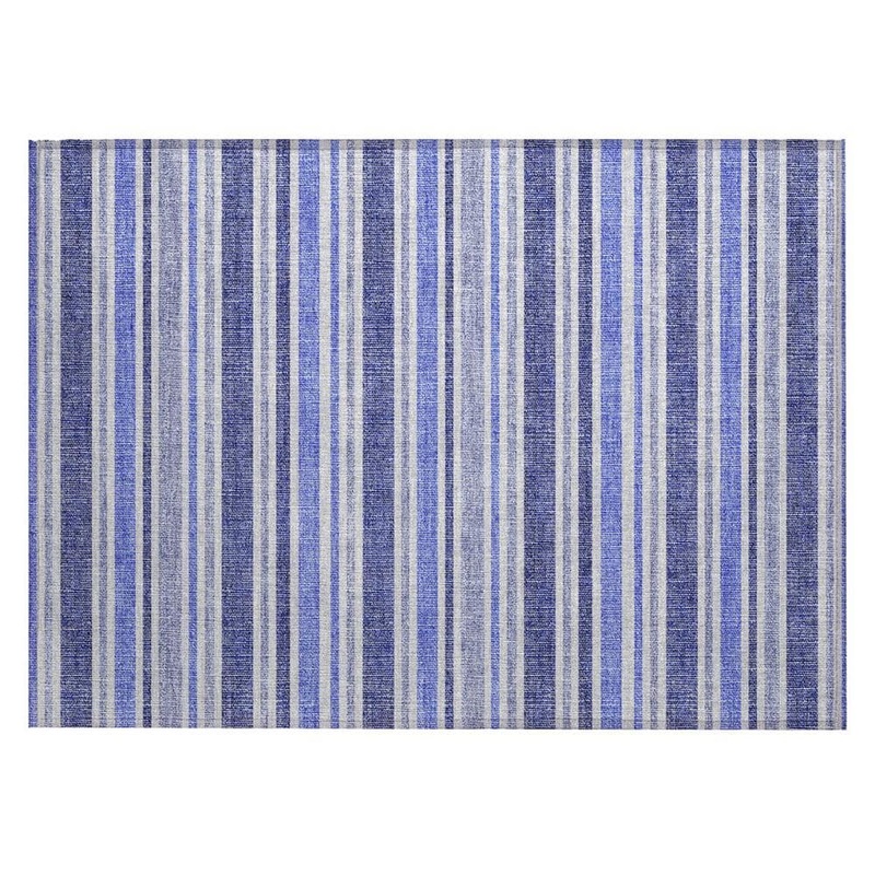 HomeRoots Blue 2 ft. x 3 ft. Woven Striped Polyester Rectangle Indoor/Outdoor Area Rug 2000561131