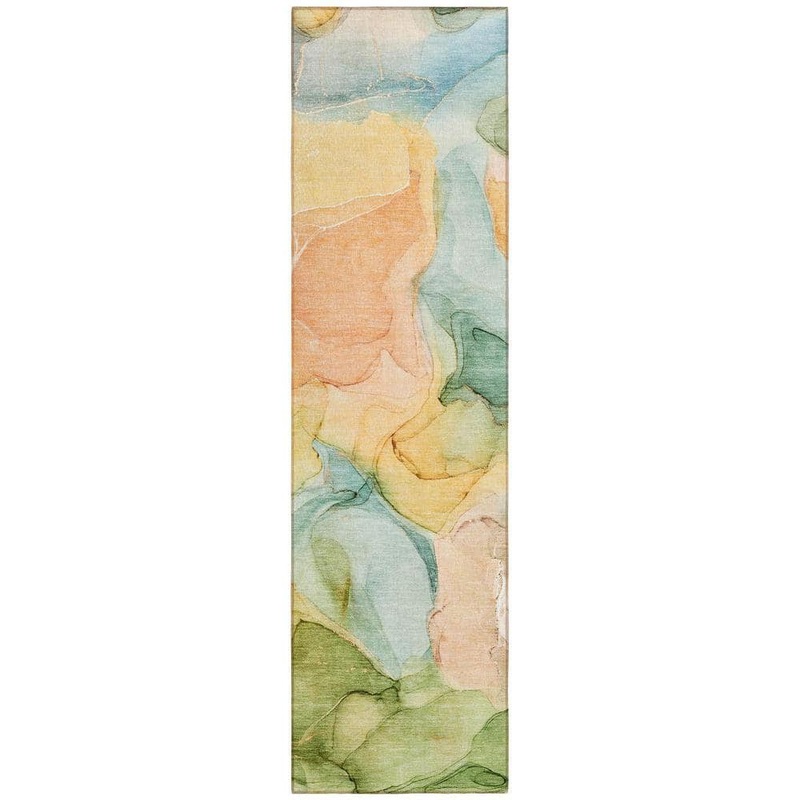 HomeRoots Blue 2 ft. x 7 ft. Abstract Indoor / Outdoor Area Rug 2000559479
