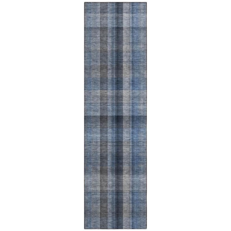 HomeRoots Blue 2 ft. x 8 ft. Woven Plaid Runner Indoor/Outdoor Area Rug 2000562210