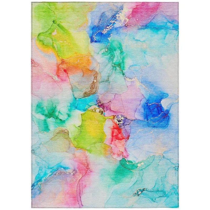 HomeRoots Blue 3 ft. x 5 ft. Woven Abstract Polyester Rectangle Indoor/Outdoor Area Rug 2000560639