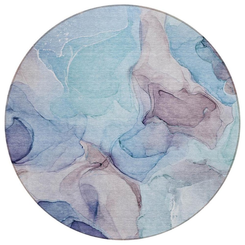 HomeRoots Blue 8 ft. Round Abstract Indoor / Outdoor Area Rug 2000559663