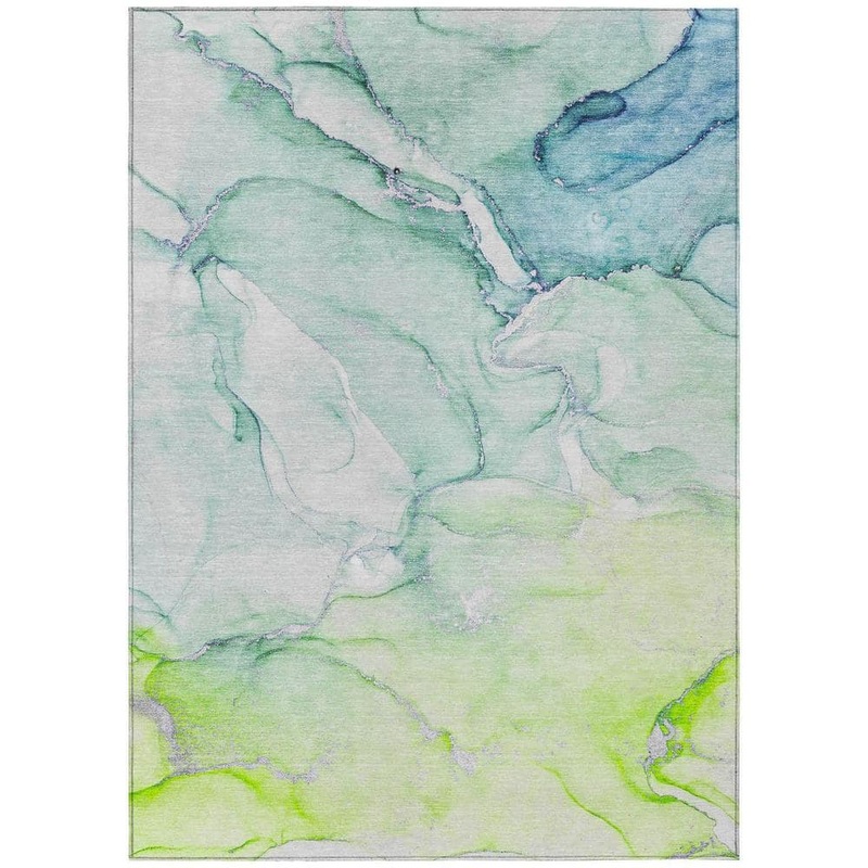 HomeRoots Blue and Green 3 ft. x 5 ft. Woven Abstract Polyester Rectangle Indoor/Outdoor Area Rug 2000560214