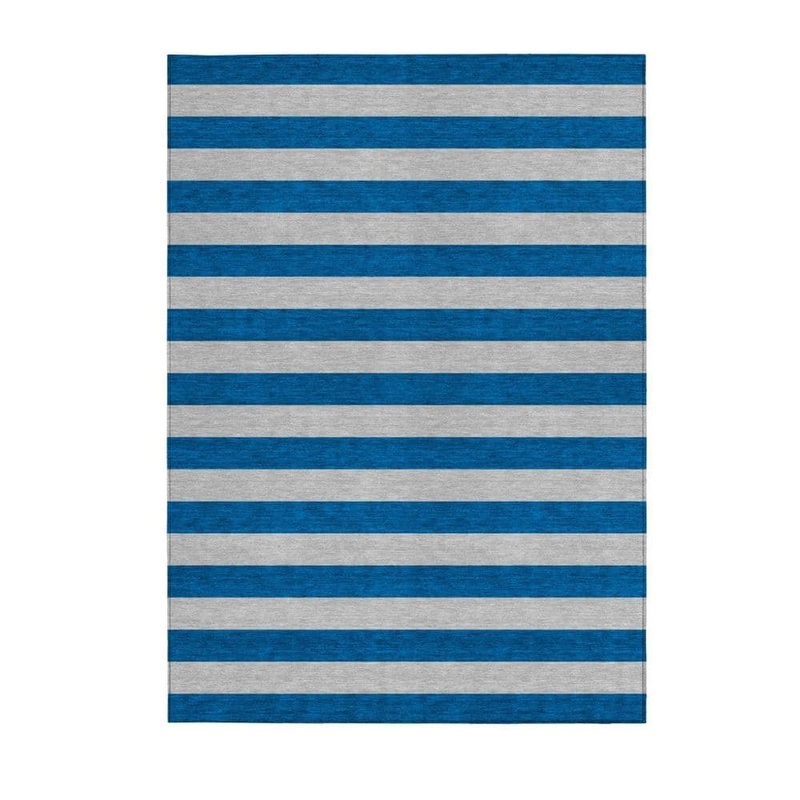 HomeRoots Blue and Ivory 3 ft. x 5 ft. Woven Striped Polyester Rectangle Indoor/Outdoor Area Rug 2000561044