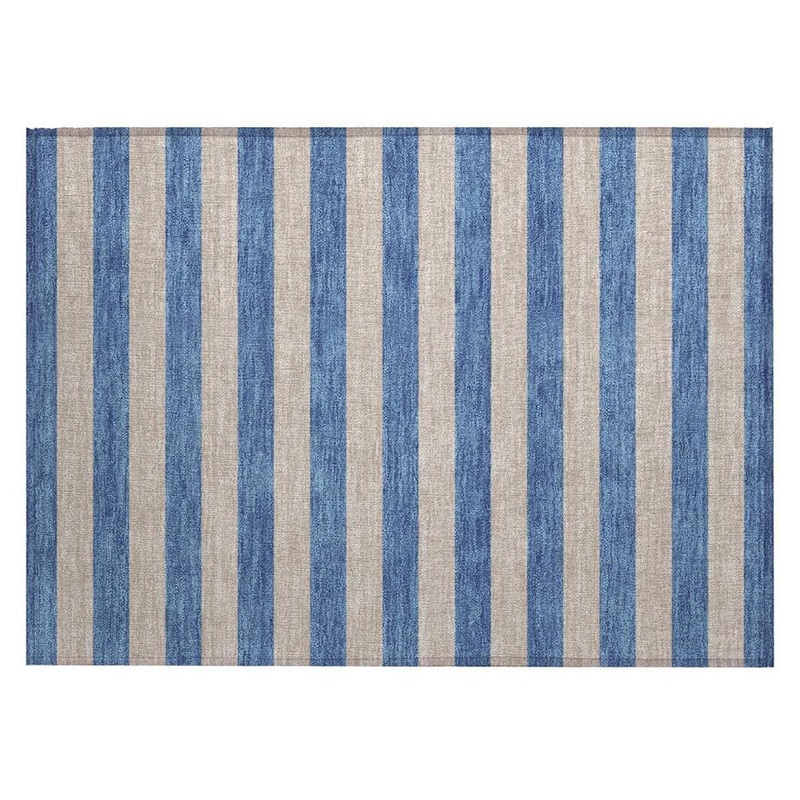 HomeRoots Blue and Tan 2 ft. x 3 ft. Woven Striped Polyester Rectangle Indoor/Outdoor Area Rug 2000561113
