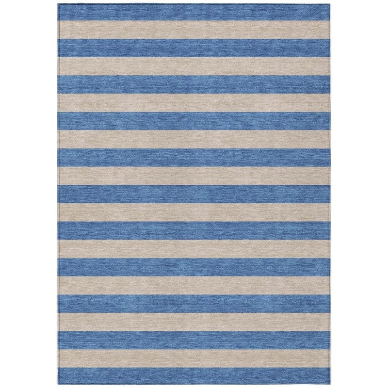 HomeRoots Blue and Tan 9 ft. x 12 ft. Woven Striped Polyester Rectangle Indoor/Outdoor Area Rug 2000561120