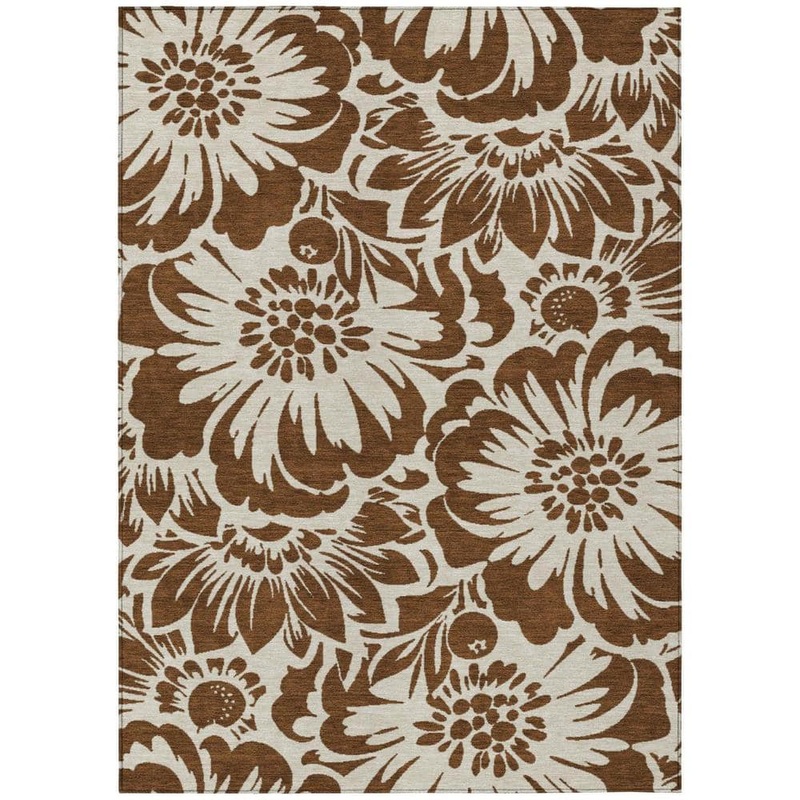 HomeRoots Brown and Ivory 8 ft. x 10 ft. Woven Floral Rectangle Indoor/Outdoor Area Rug 2000562422