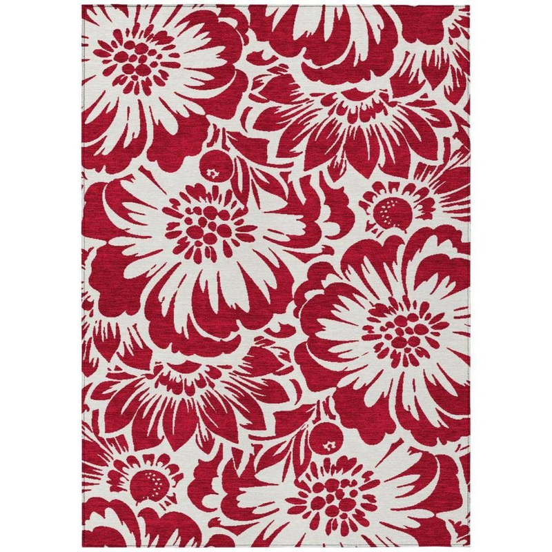 HomeRoots Burgundy and White 10 ft. x 14 ft. Woven Floral Rectangle Indoor/Outdoor Area Rug 2000562433
