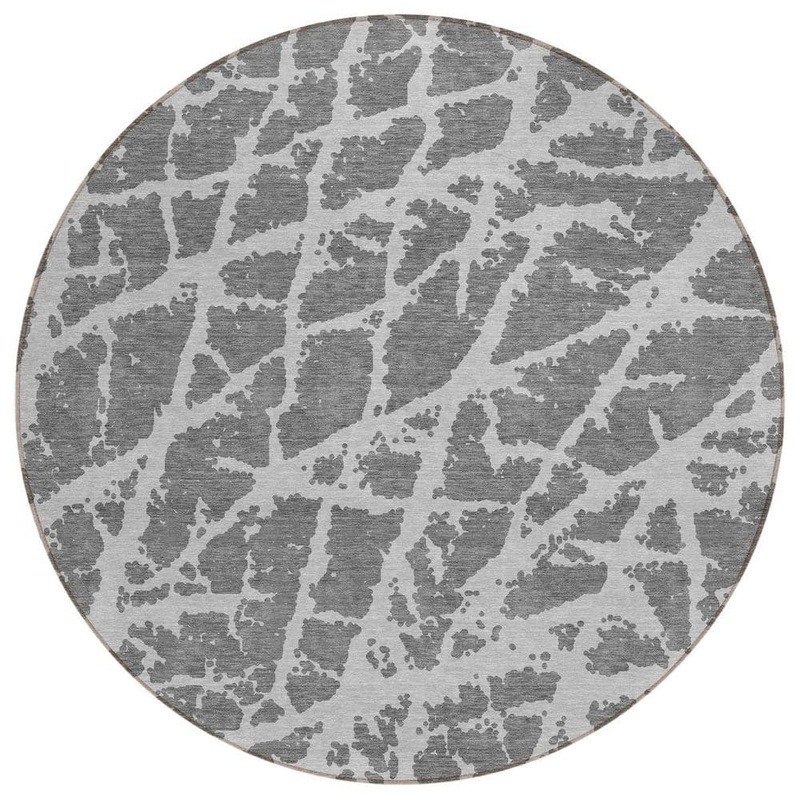 HomeRoots Charcoal 8 ft. Round Abstract Indoor / Outdoor Area Rug 2000559258