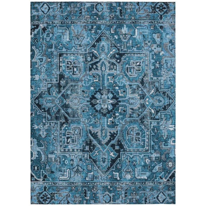 HomeRoots Denim and Gray 8 ft. x 10 ft. Woven Oriental Rectangle Indoor/Outdoor Area Rug 2000563751