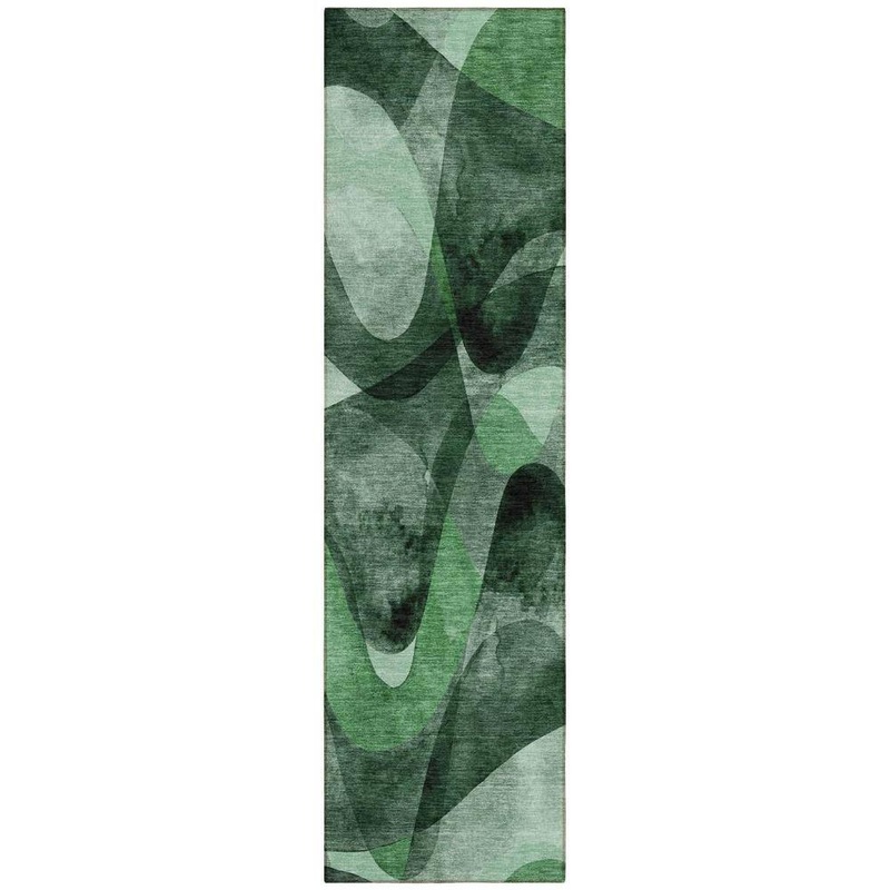 HomeRoots Fern Green 2 ft. x 8 ft. Woven Abstract Polyester Runner Indoor/Outdoor Area Rug 2000561589