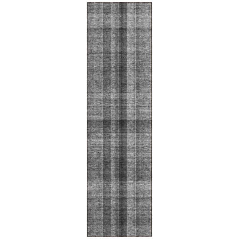 HomeRoots Gray 2 ft. x 8 ft. Woven Plaid Runner Indoor/Outdoor Area Rug 2000562219