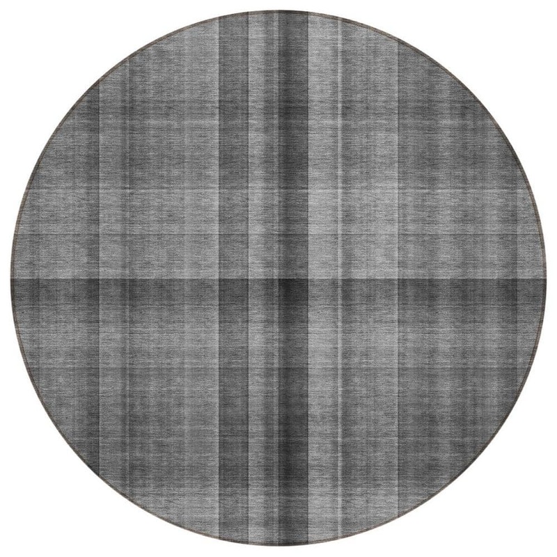 HomeRoots Gray 8 ft. Round Woven Plaid Round Indoor/Outdoor Area Rug 2000562223