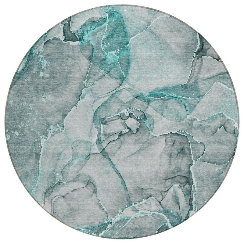 HomeRoots Gray and Ivory 8 ft. Round Woven Abstract Polyester Round Indoor/Outdoor Area Rug 2000560380