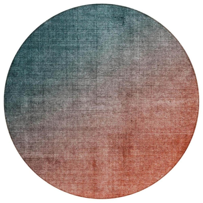 HomeRoots Gray and Red Orange 8 ft. Round Woven Solid Color Round Indoor/Outdoor Area Rug 2000563732
