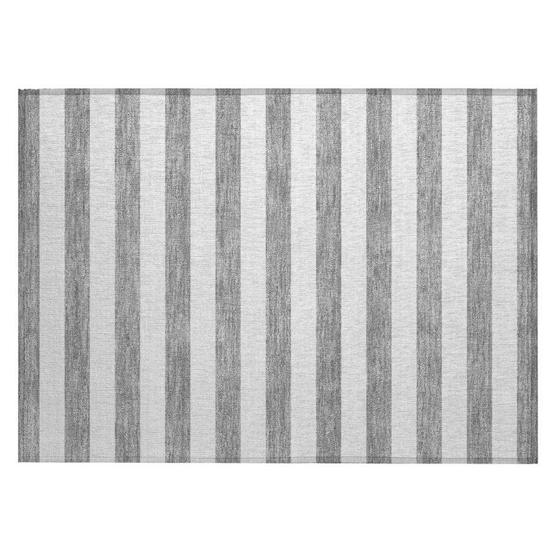 HomeRoots Gray and White 2 ft. x 3 ft. Woven Striped Polyester Rectangle Indoor/Outdoor Area Rug 2000560834