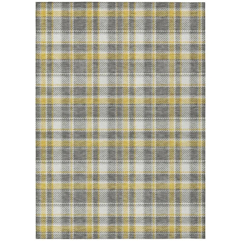 HomeRoots Gray Yellow and White 5 ft. x 8 ft. Woven Plaid Rectangle Indoor/Outdoor Area Rug 2000563353
