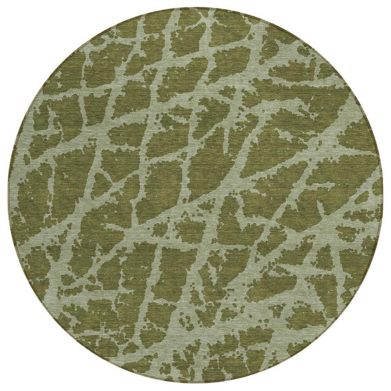 HomeRoots Green 8 ft. Round Abstract Indoor / Outdoor Area Rug 2000559645