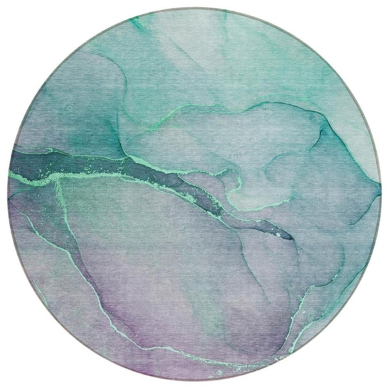 HomeRoots Green 8 ft. Round Abstract Indoor / Outdoor Area Rug 2000559789