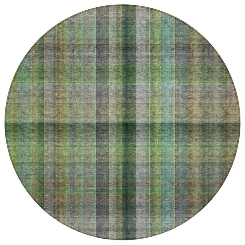 HomeRoots Green 8 ft. Round Woven Plaid Round Indoor/Outdoor Area Rug 2000562232